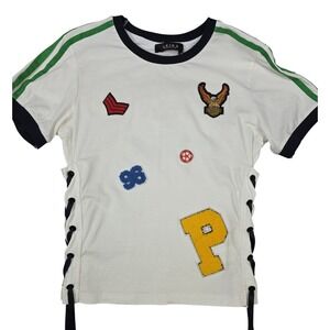 Akira Patch For Days Baby Tee Medium Lace Up Graphic Varsity Streetwear Y2K